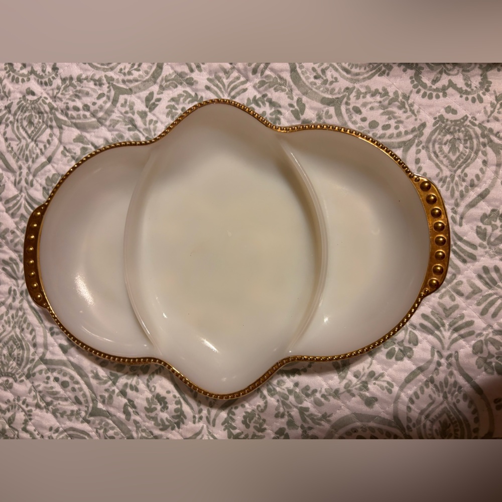 Vintage Anchor Hocking Fire King Divided Relish White Glass Serving Dish